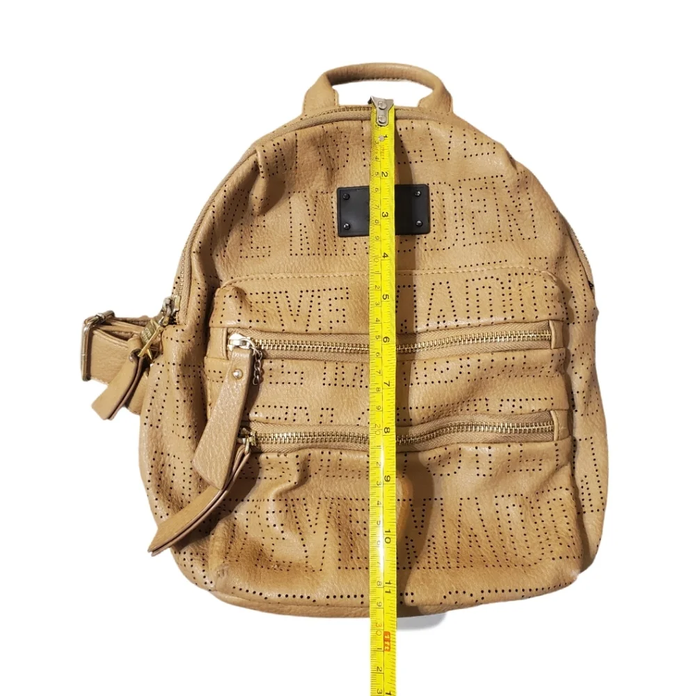 Steve Madden Taupe Camel Brown Perforated Logo Mini Backpack‎